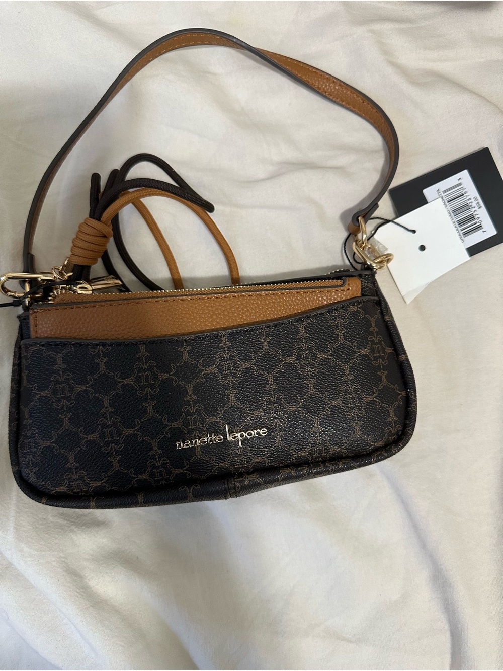 Nanette Lepore Black and Brown Monogram Crossbody Bag